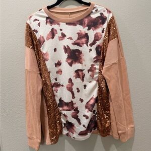 ✨ Stylish Women's Pink & Brown Sequin Top – SZ L ✨